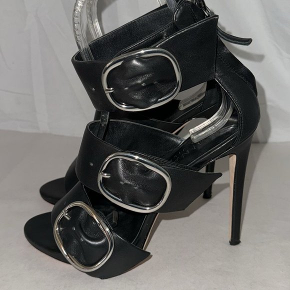 US 8❤️AMINAH ABDUL JILLIL Black Real Leather High Heel Ankle BOOTS Bootie ITALY - Picture 1 of 7